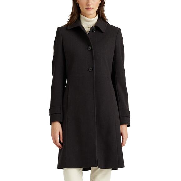 Lauren Ralph Lauren Military Crepe Charcoal Button Front Car Coat Size XS NWT